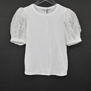 Alice Olivia Womens Posey Top Size XS White Lace Silk Puff‎ Sleeve Chic Blouse